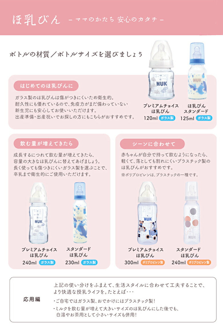 NUK ヌーク プレミアムチョイス ほ乳びん 哺乳瓶 ポリプロピレン製 300ml シリコーン ピンクバード スターズ青 くるま チューリップ